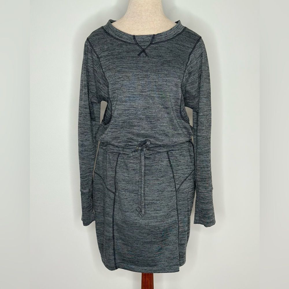 Athleta Long Sleeve Sweatshirt Dress Drawstring Waist Heathered Gray Size Medium